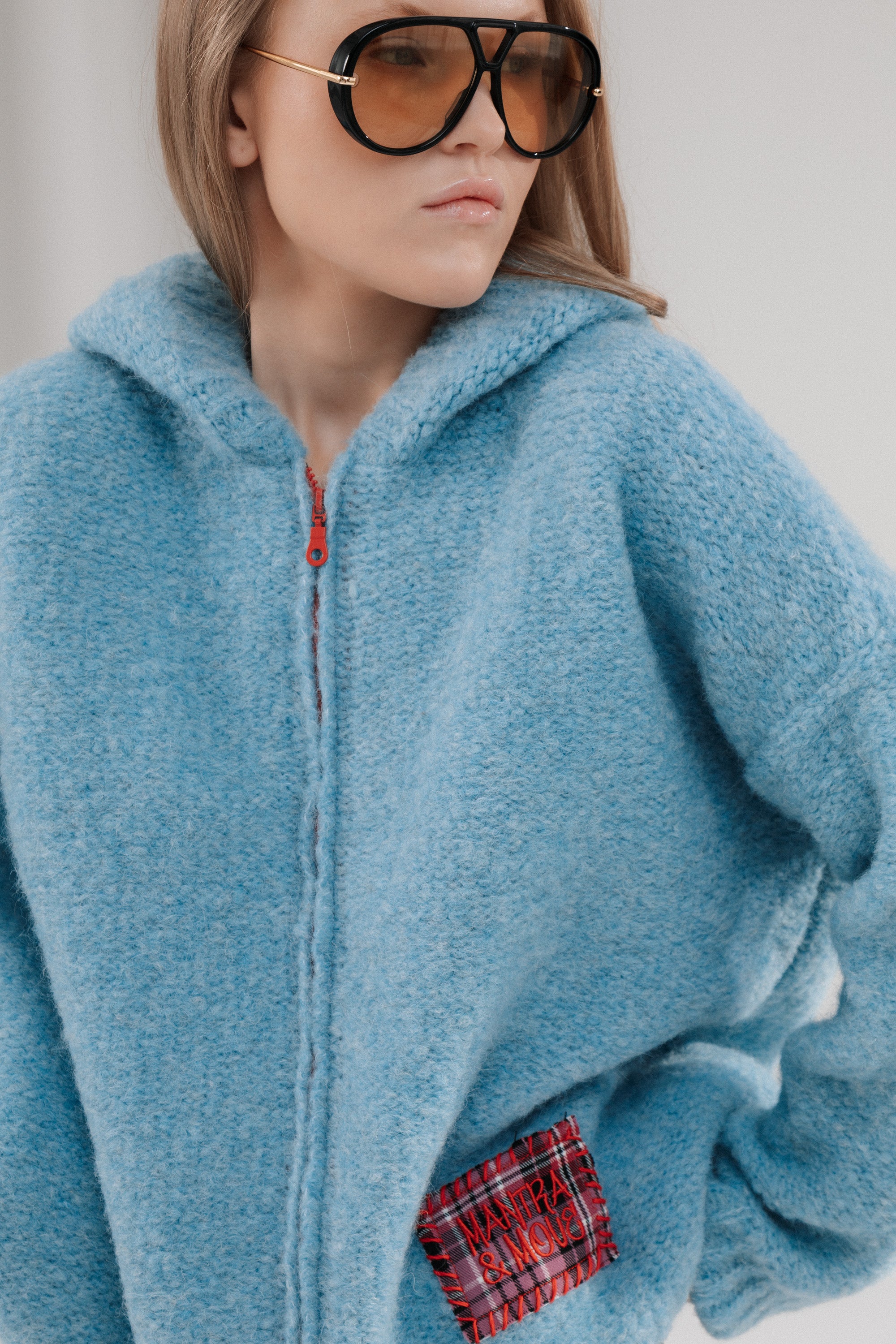 ALPACA ZIP HOODIE IN BABY BLUE