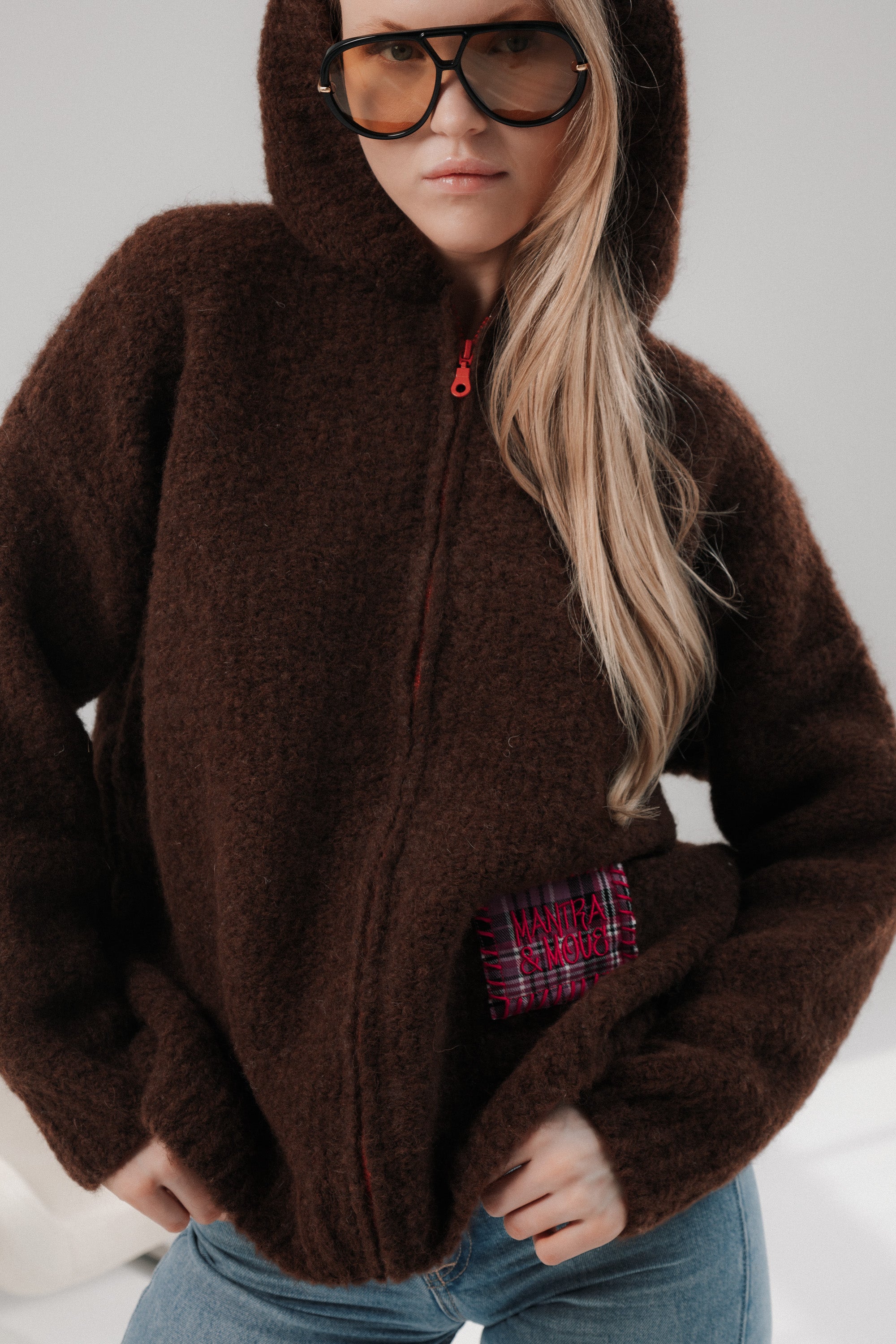 ALPACA ZIP HOODIE IN CHOCOLATE BROWN