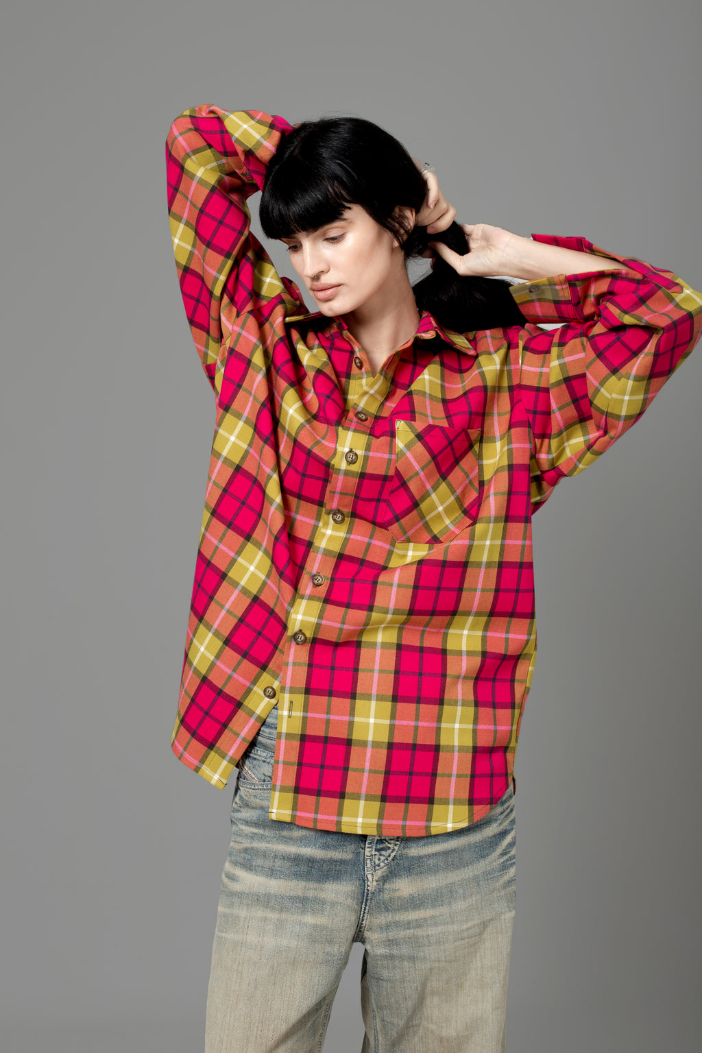 FUCHSIA & YELLOW FLANNEL SHIRT