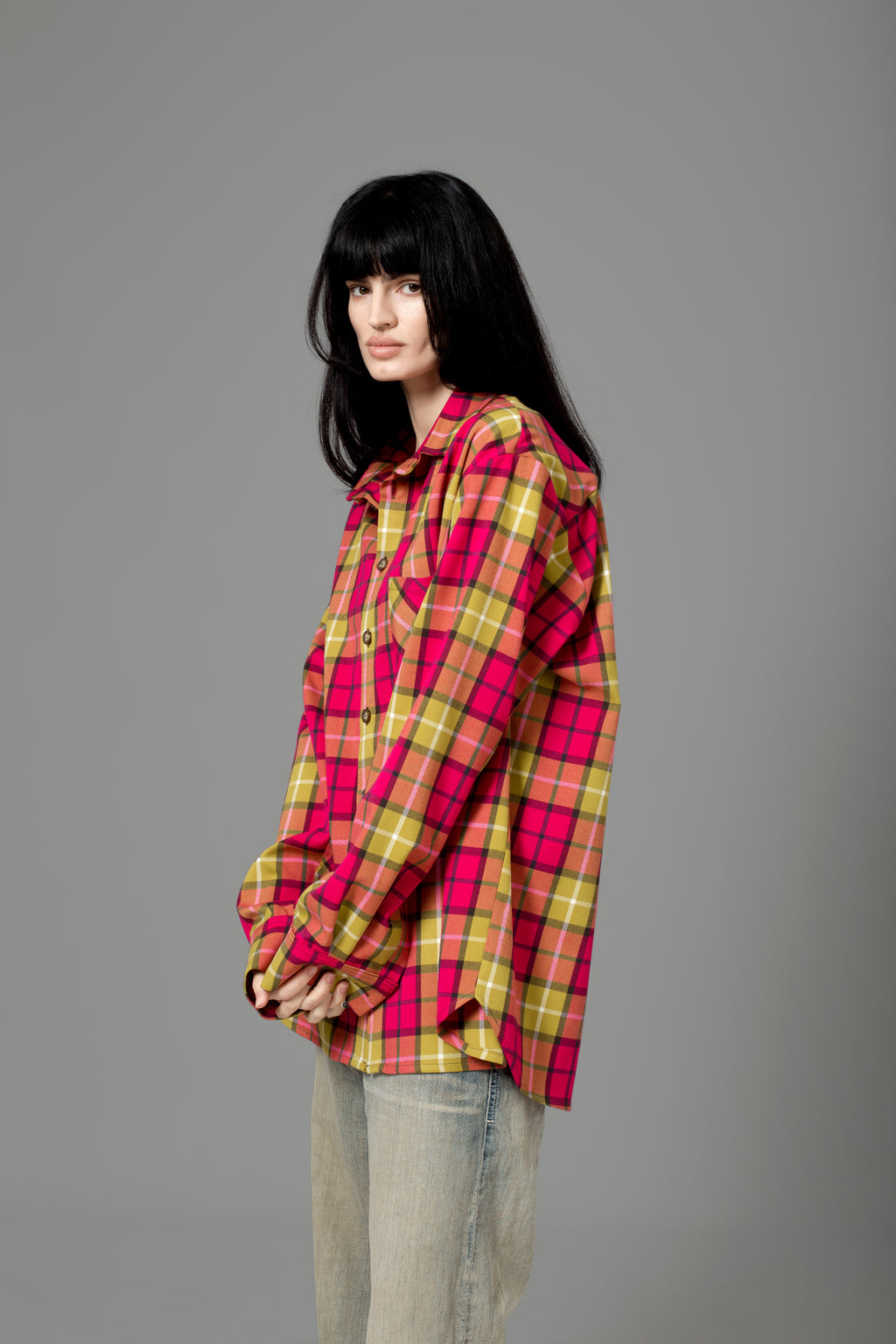 FUCHSIA & YELLOW FLANNEL SHIRT