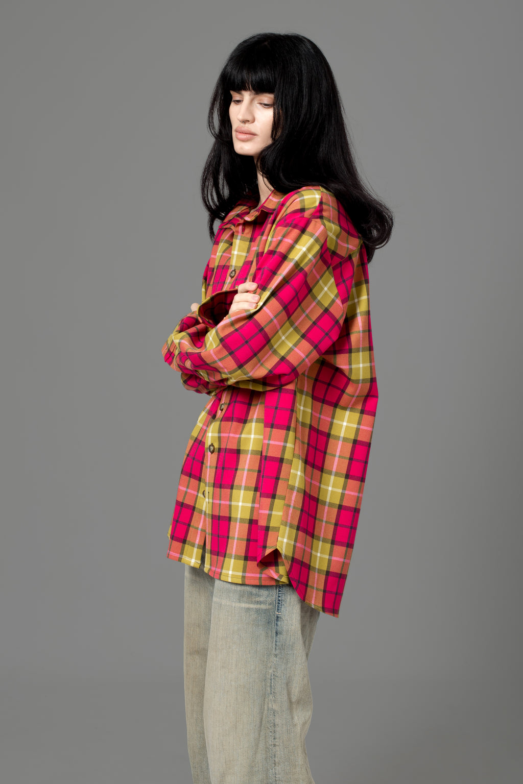 FUCHSIA & YELLOW FLANNEL SHIRT