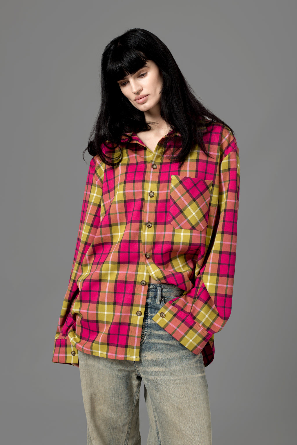 FUCHSIA & YELLOW FLANNEL SHIRT
