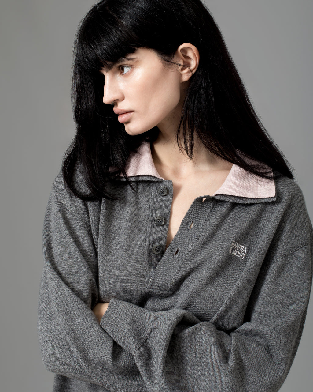 GREY DOUBLE COLLAR POLO