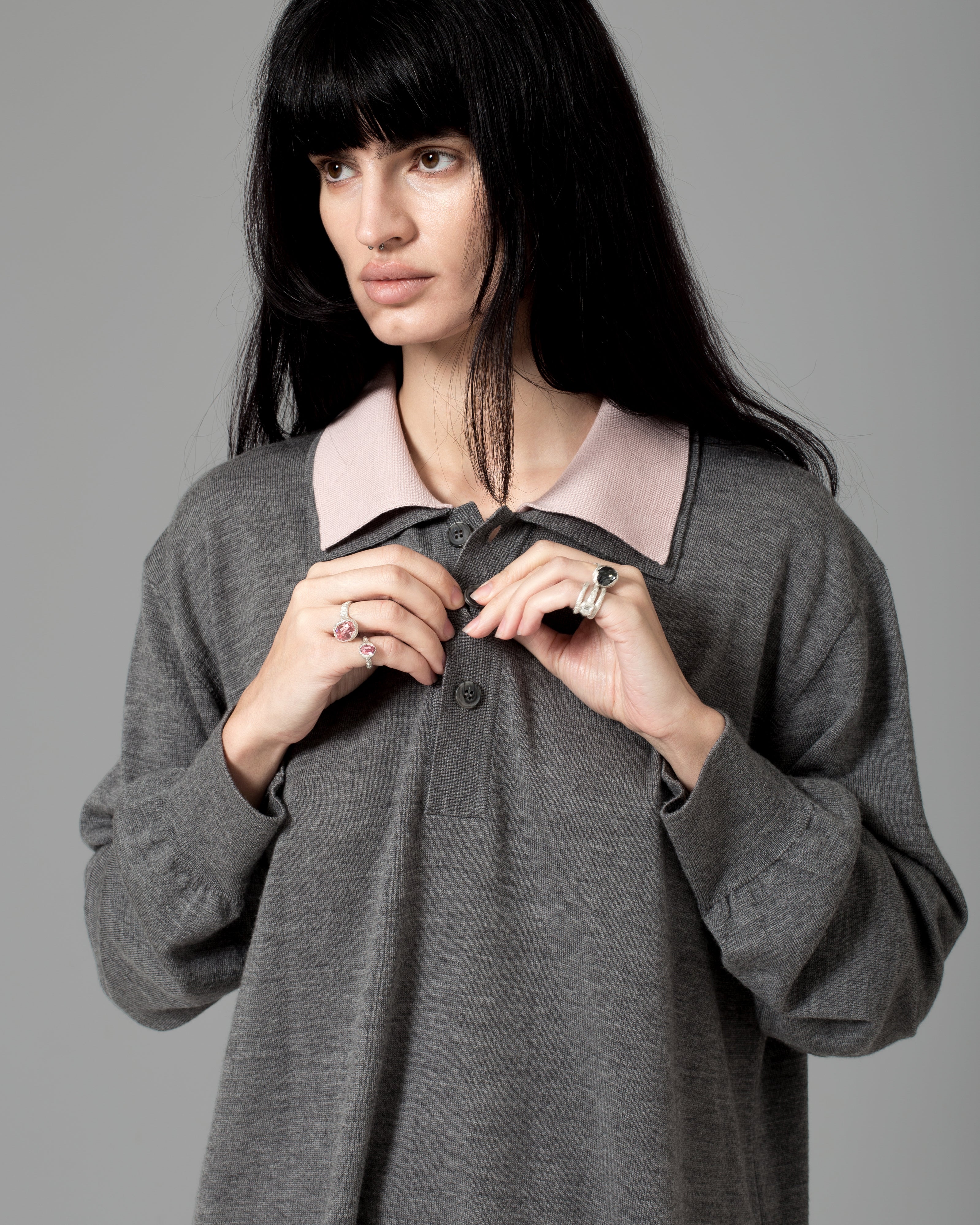 GREY DOUBLE COLLAR POLO