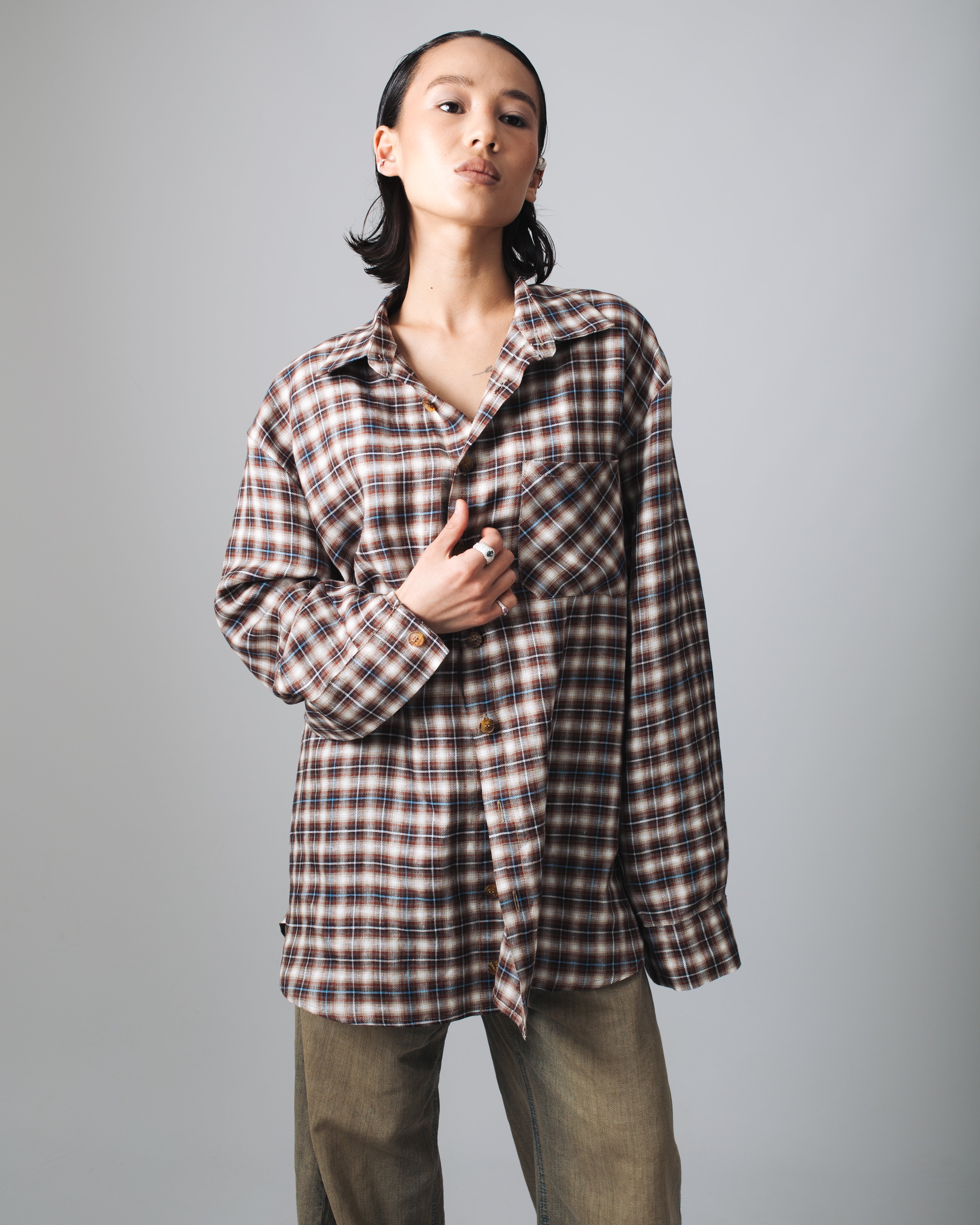 BROWN COTTON & LINEN SHIRT