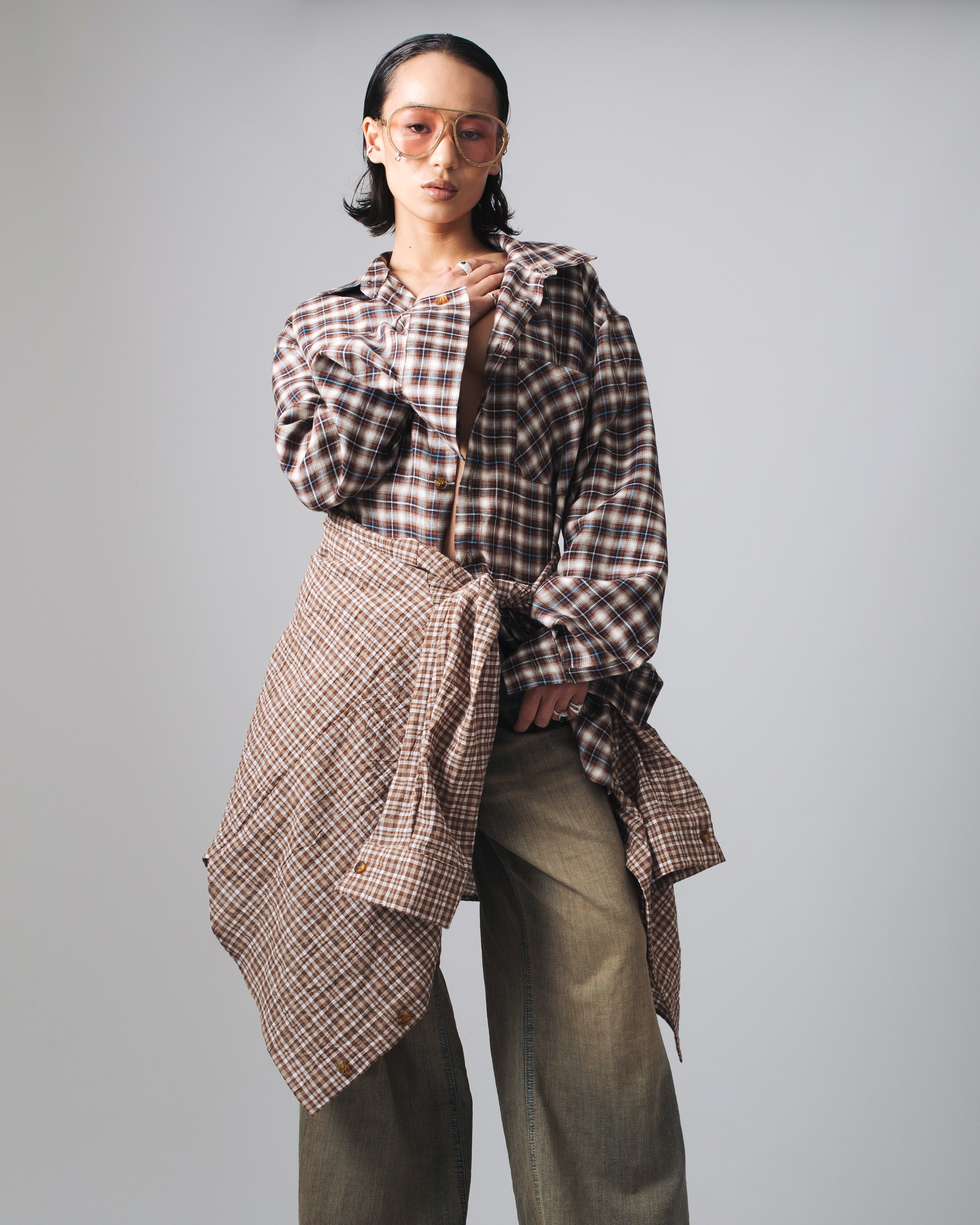 BROWN COTTON & LINEN SHIRT