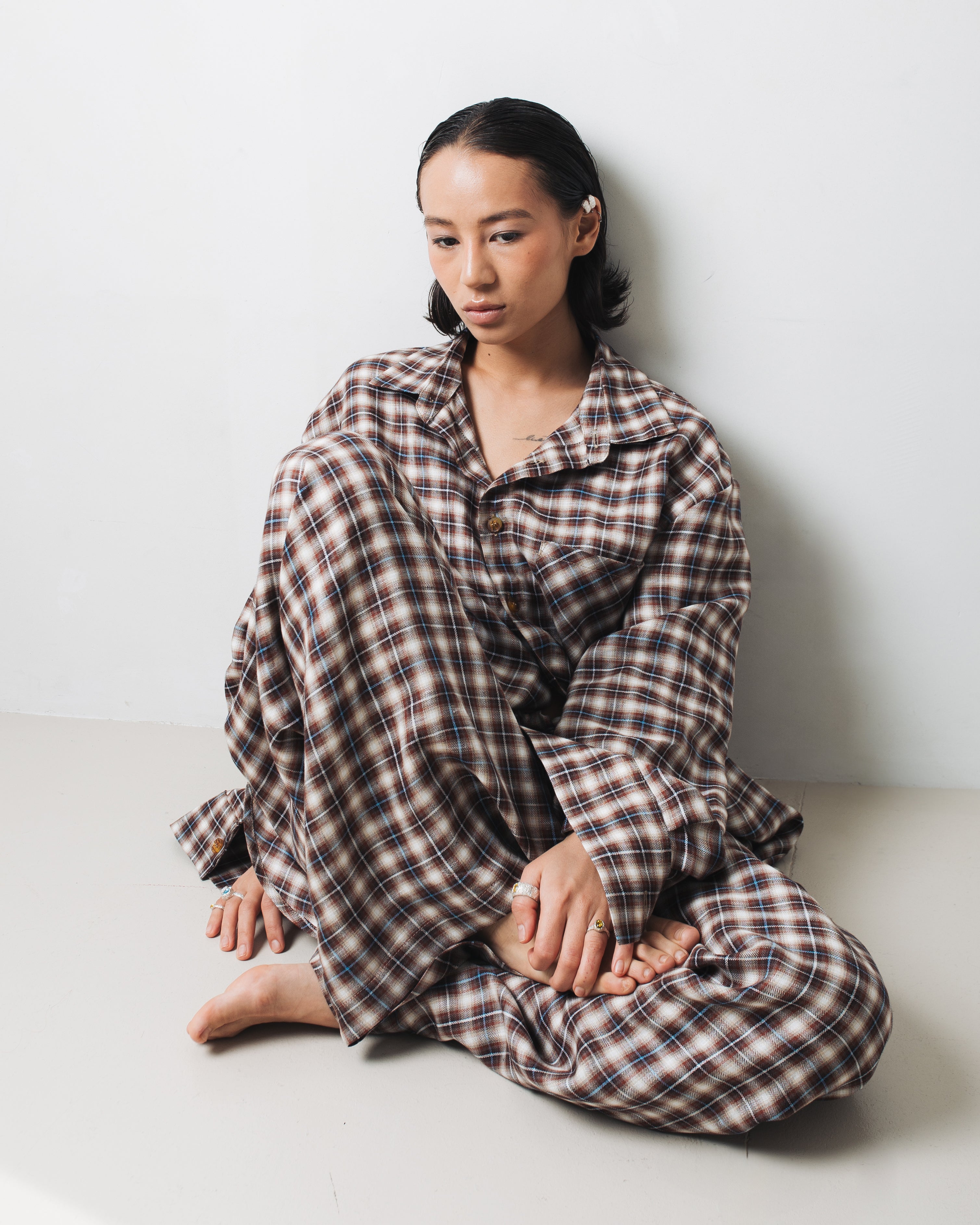 BROWN COTTON & LINEN TROUSERS
