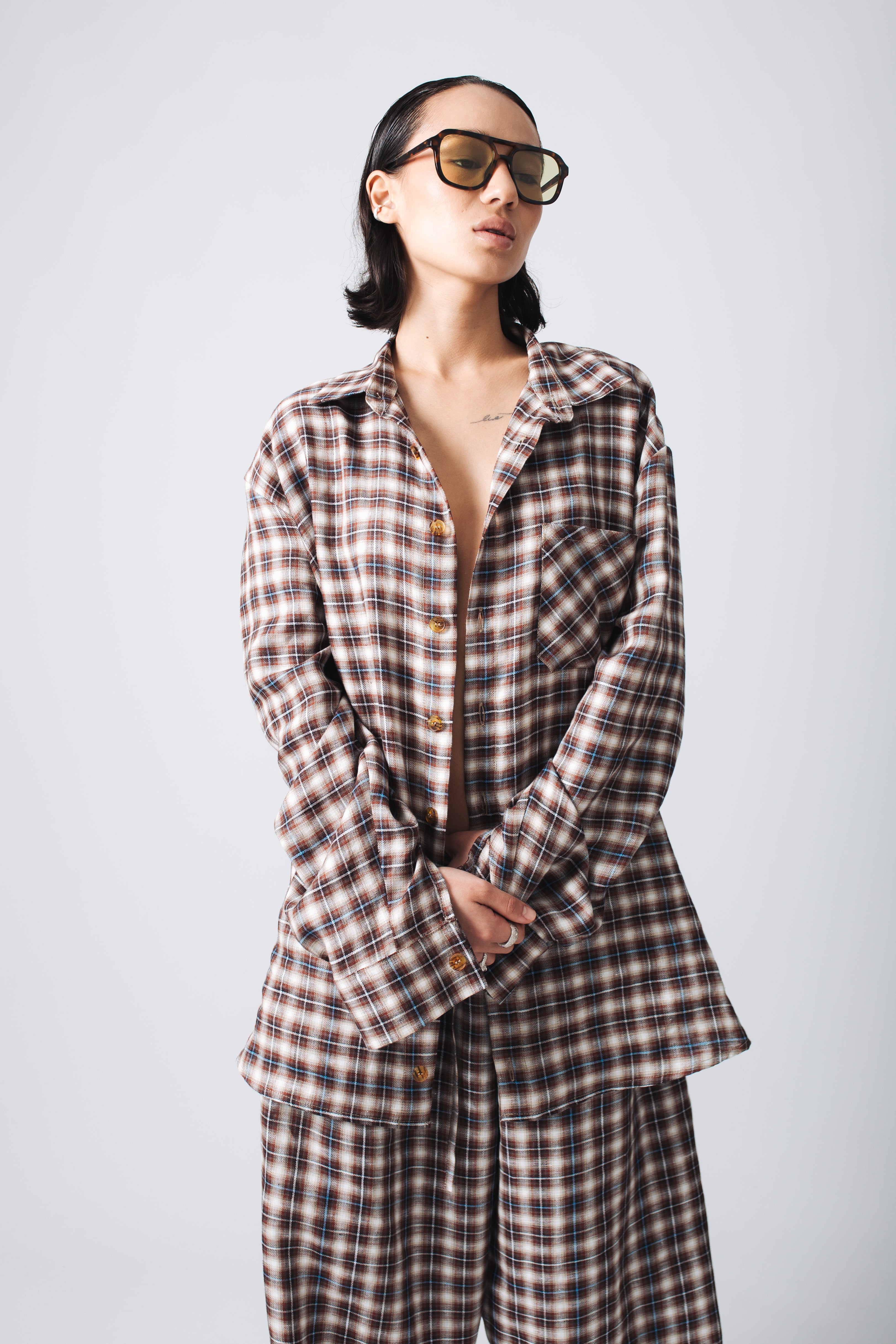 BROWN COTTON & LINEN SHIRT