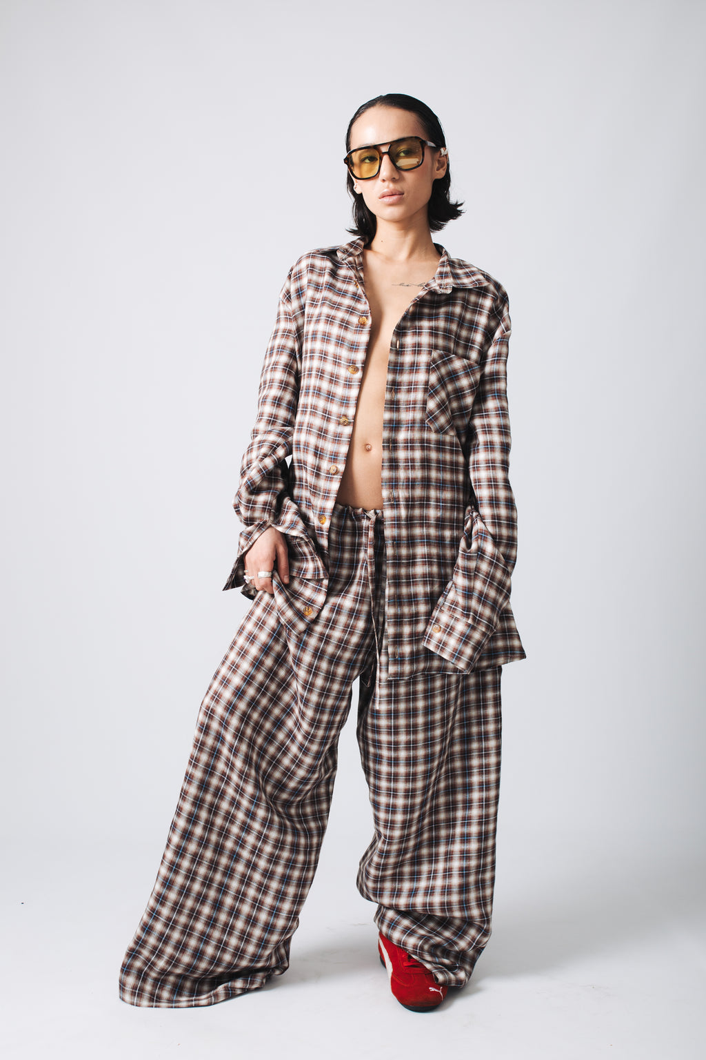 BROWN COTTON & LINEN TROUSERS