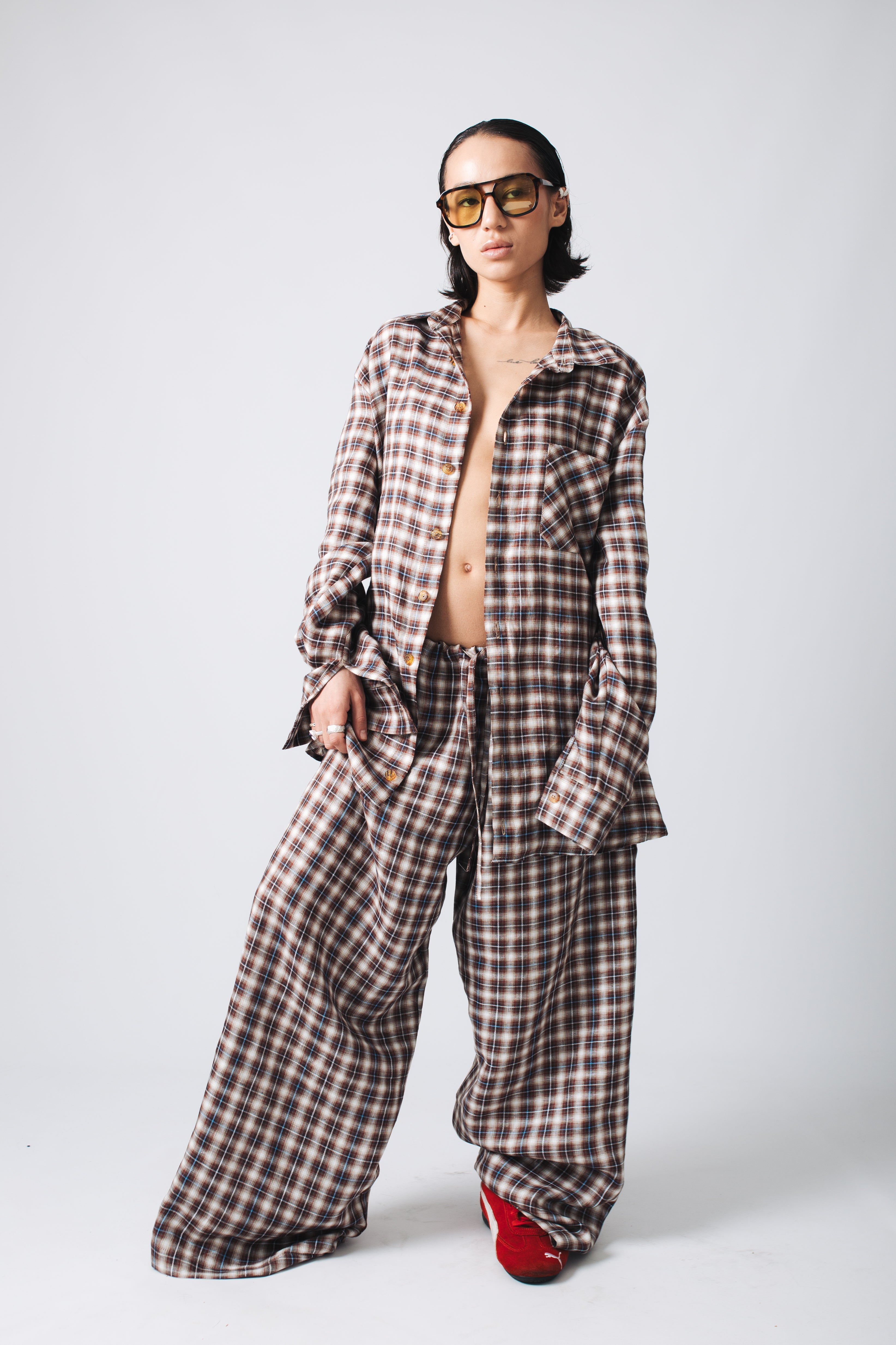 BROWN COTTON & LINEN TROUSERS